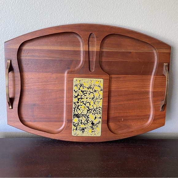 Vintage Vermillion Walnut Serving Tray Wine Cheese Charcuterie Board - Picture 1 of 4
